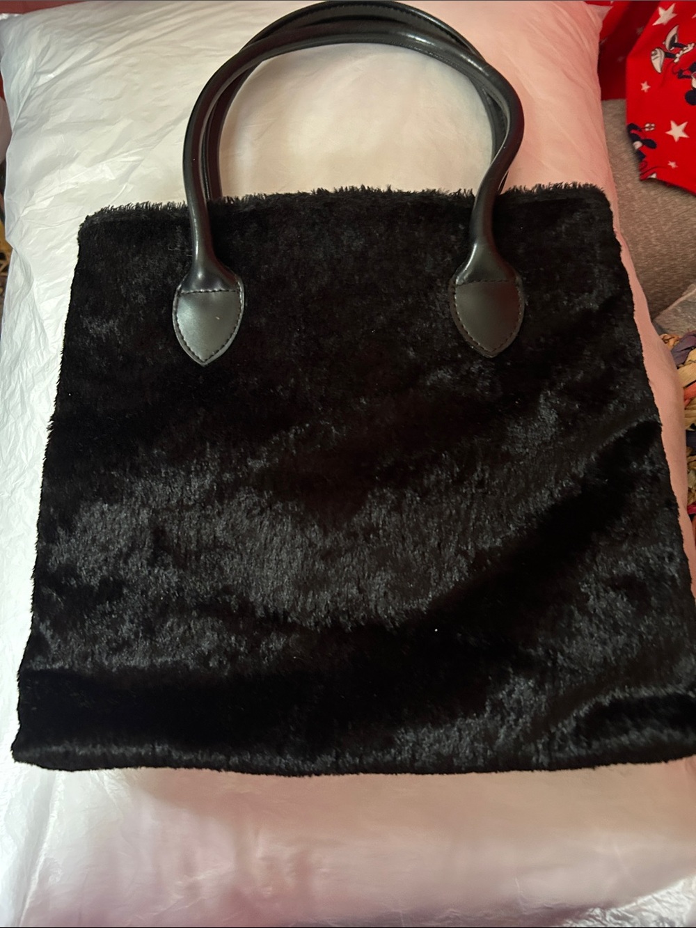 Leopard Print Faux Fur Tote Bag with Black Handles - Picture 2 of 3